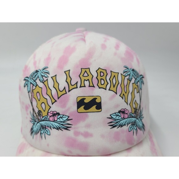 Women Billabong Tie Dye Palm Trees Mesh Trucker Snapback Hat Cap Surf Pink White - Picture 4 of 12